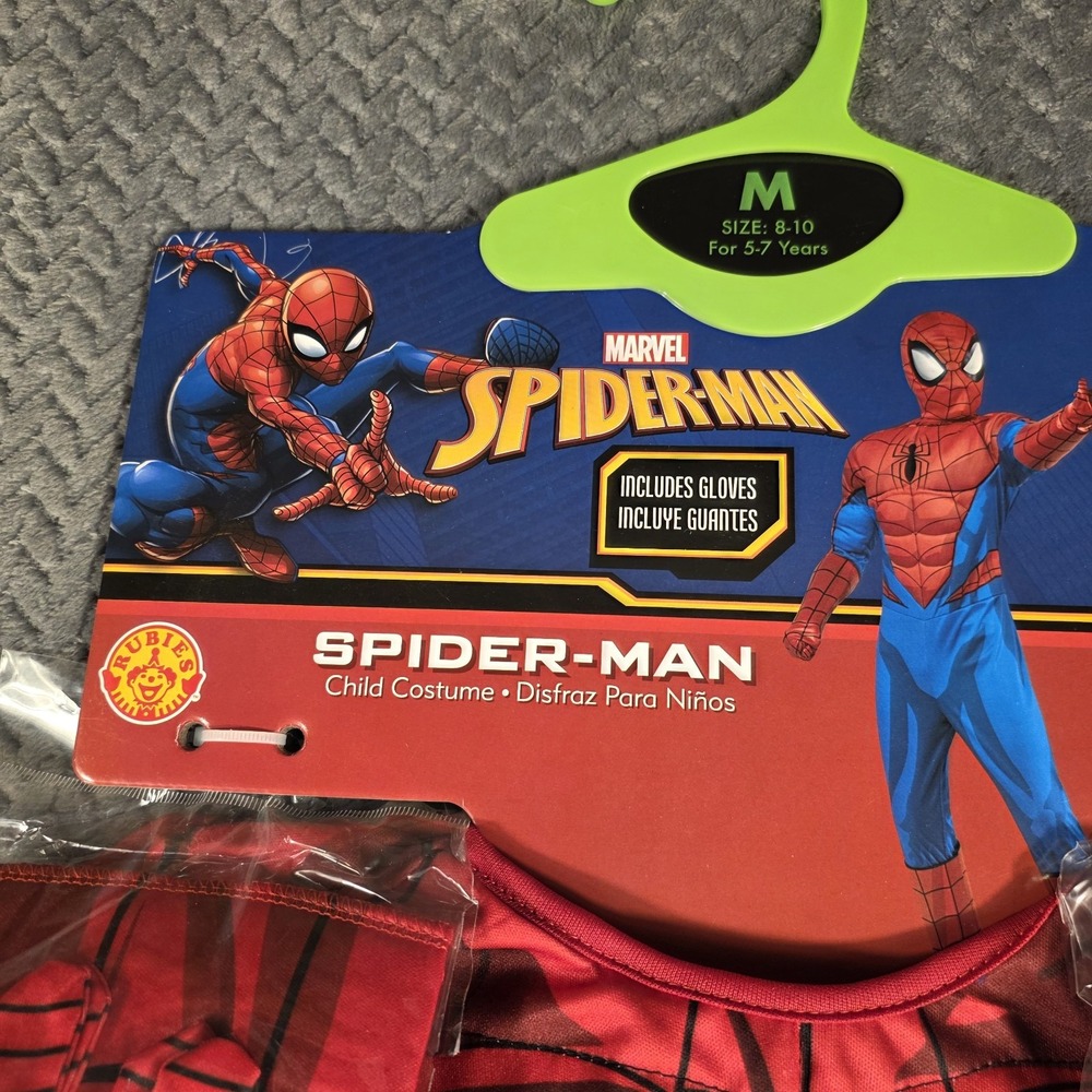 Spider-Man Costume Boys M 8-10 Marvel Muscle Chest Mask Gloves Rubies 2021 New - Picture 5 of 8